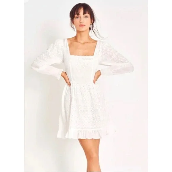 LoveShackFancy Preslina Dress True White Eyelet Lace Mini Square Neck Size 2 NEW - Picture 12 of 12